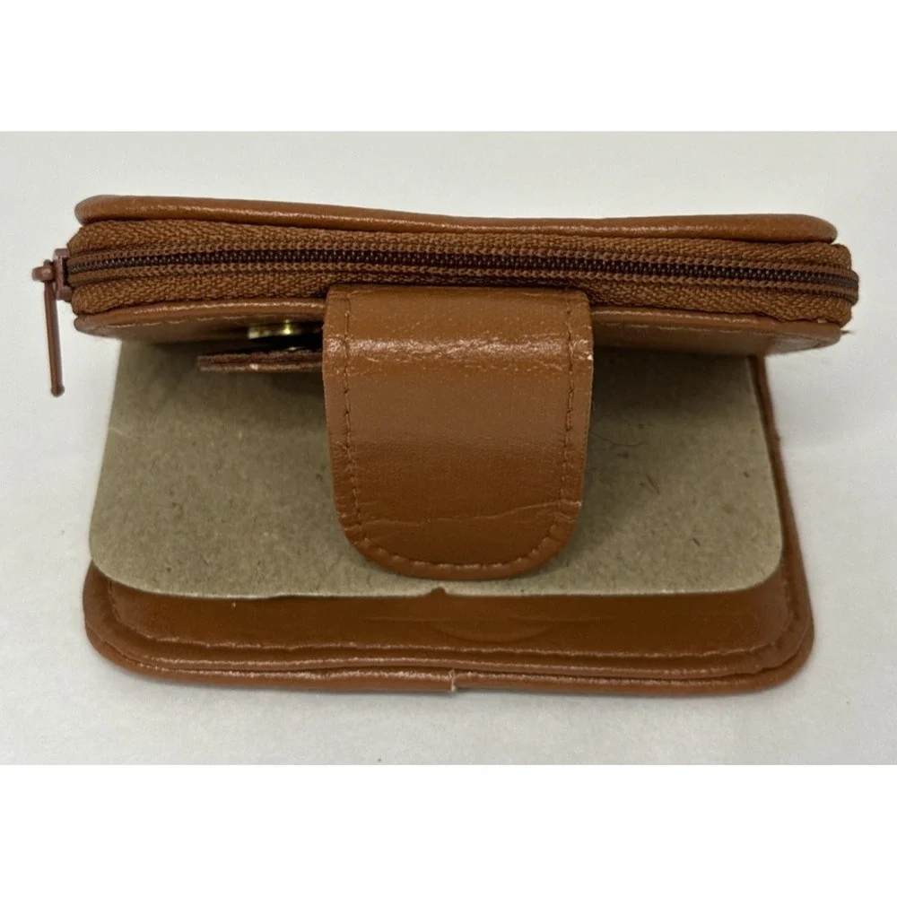 Green Paisley Fabric Wallet Womens Brown Trim Zip Closure Accessory
